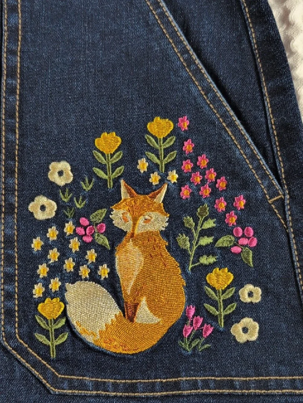 Modcloth X Princess Highway Embroidered Fox Dark Blue Denim A-Line Skirt Size 6 - Picture 11 of 11